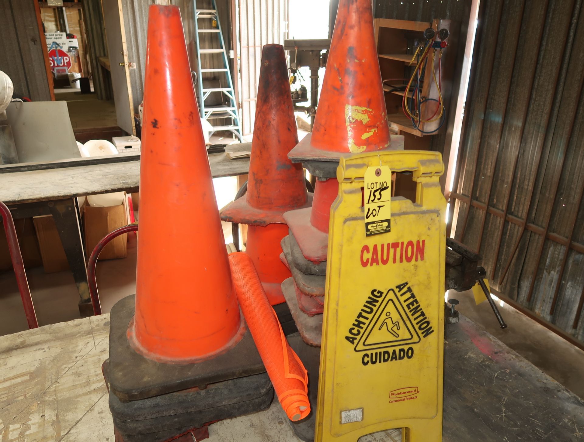 LOT; CONES W/ WET FLOOR SIGN