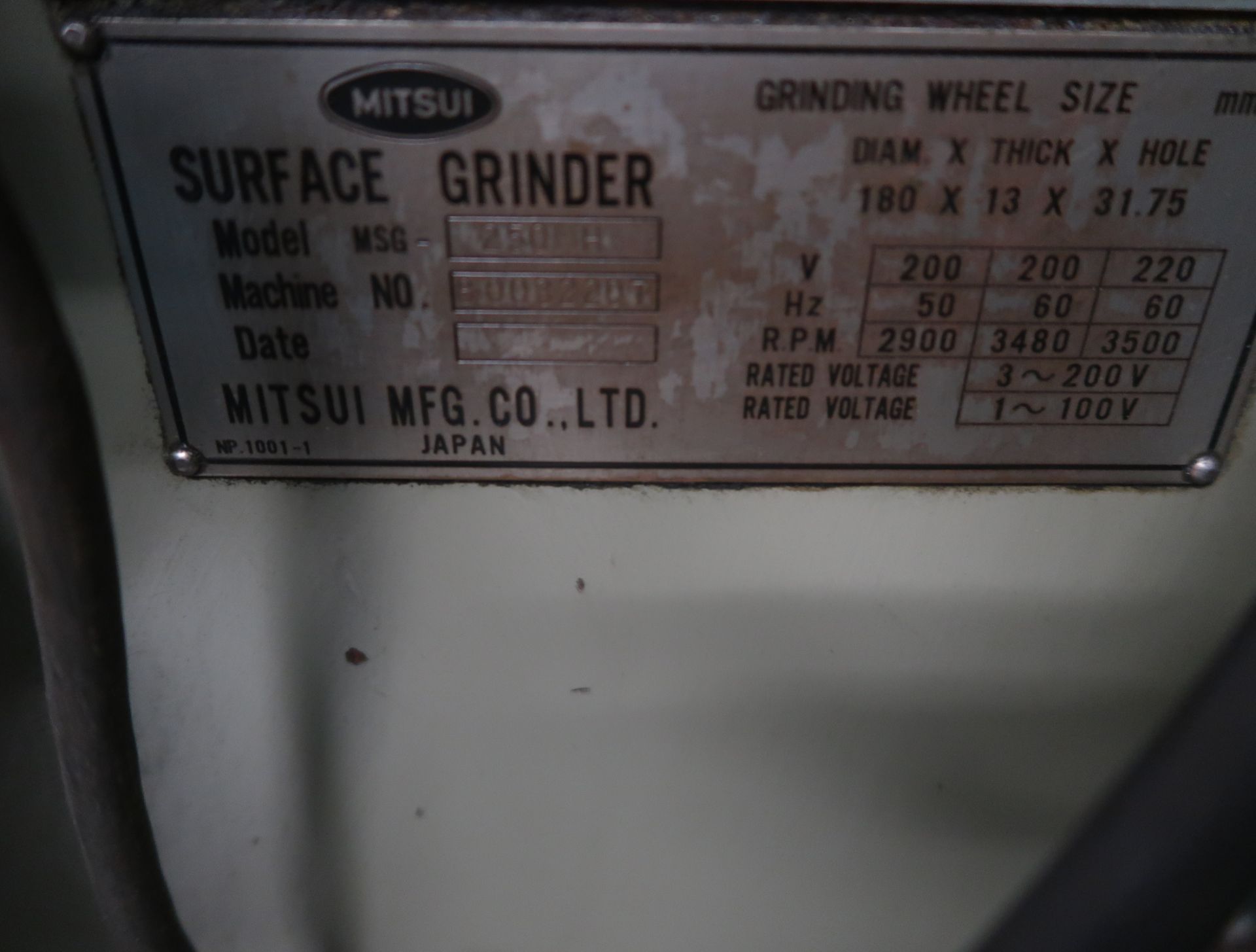 MITSUI SURFACE GRINDER W/ WALKER CONTROL 8"X18" MDL. 250MH SN. 80032207 - Image 3 of 3