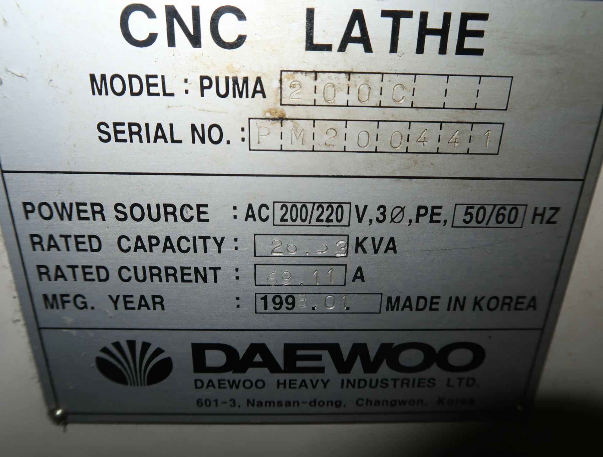 DAEWOO PUMA 200 CNC LATHE W/ DRO SN. PM200441 - Image 8 of 8