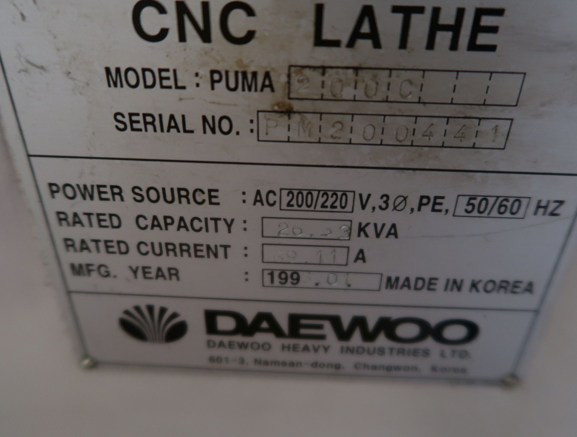 DAEWOO PUMA 200 CNC LATHE W/ DRO SN. PM200441 - Image 7 of 8