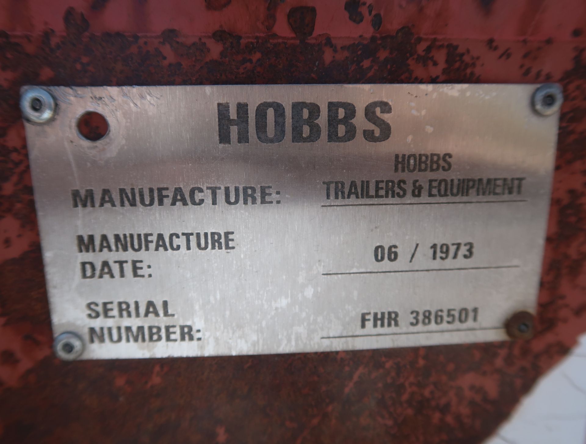 1973 HOBBS UTILITY TRAILER VIN. FHR386501 - Image 2 of 5