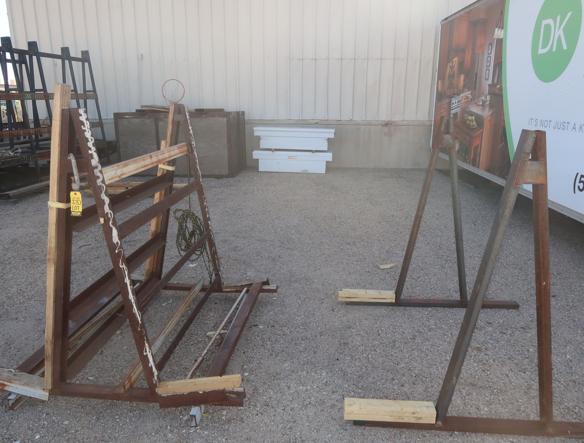LOT METAL A-FRAME RACKS & WEATHER GUARD TRUCK BOXES