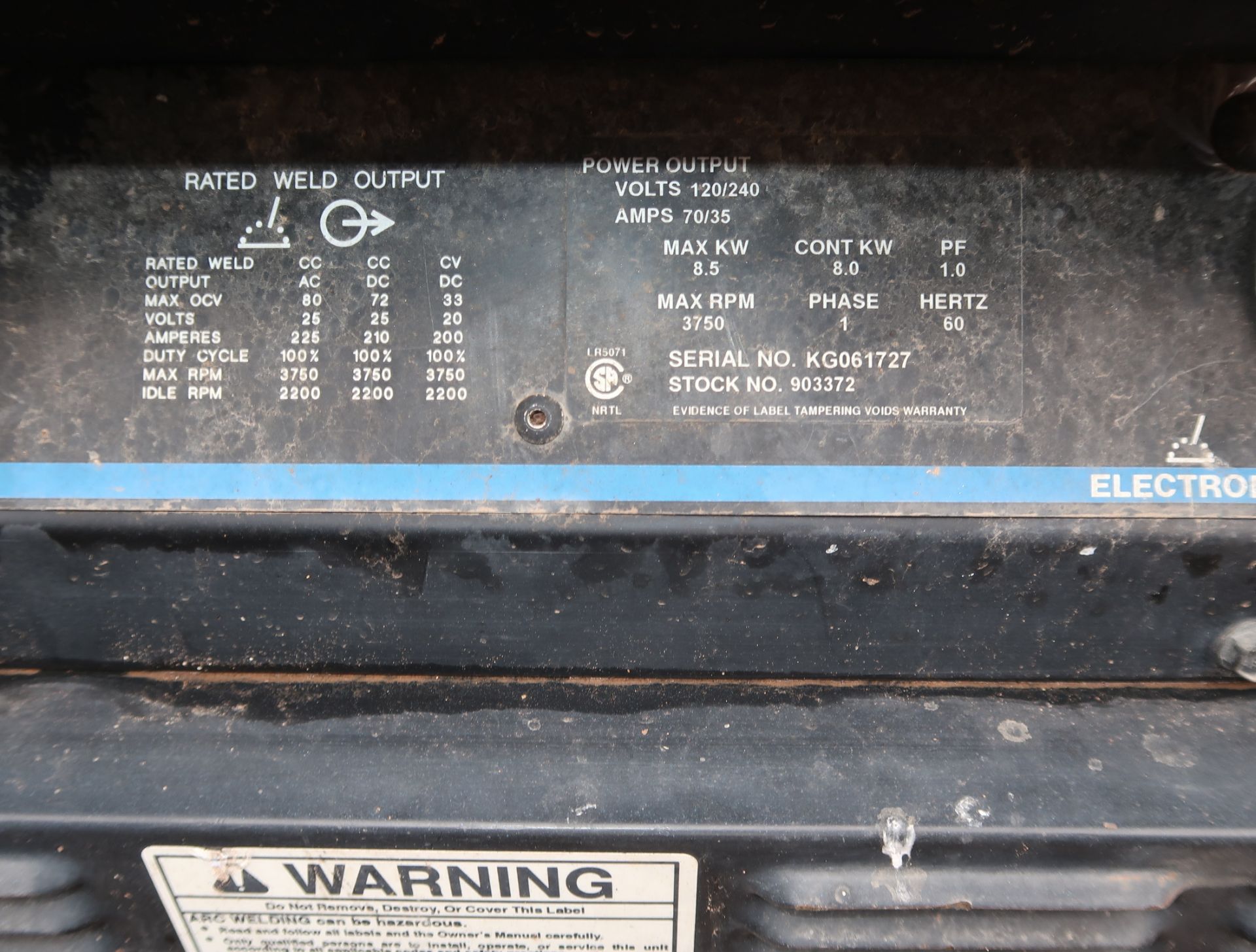 MILLER BOBCAT 225G WELDING/POWER GENERATOR (NEEDS REPAIR) - Image 2 of 3