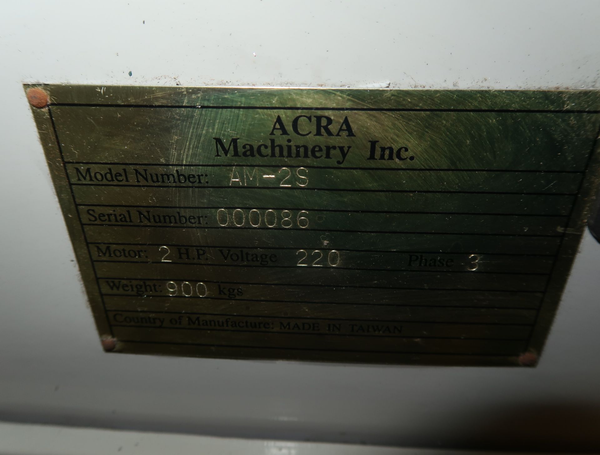 ACRA MDL. AM-2S VERTICAL MILL, 9" x 42" TABLE, 2-AXIS DRO, POWER FEED, SN. 86 - Image 4 of 4