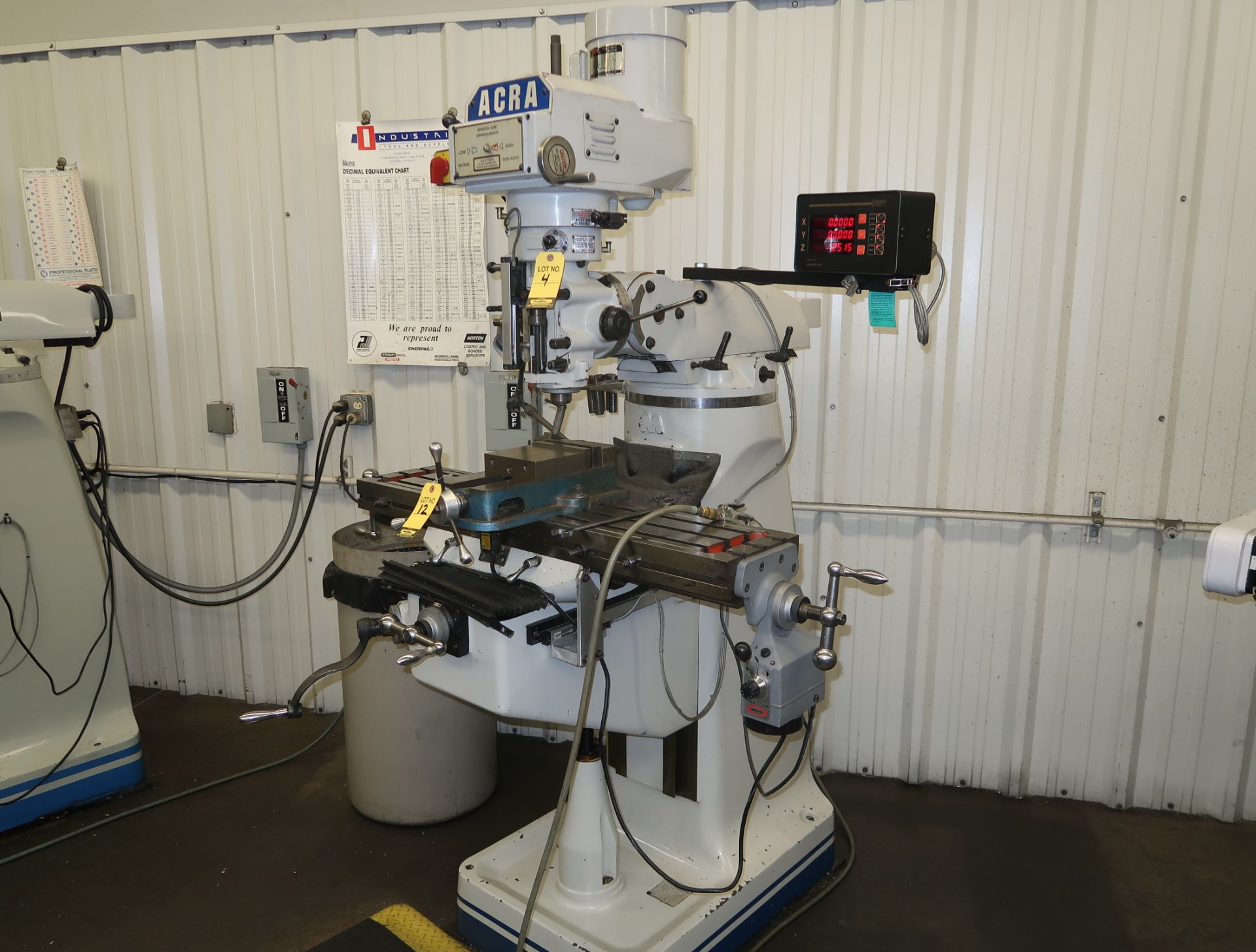 ACRA MDL. AM-2S VERTICAL MILL, 9" x 42" TABLE, 2-AXIS DRO, POWER FEED, SN. 86 - Image 2 of 4