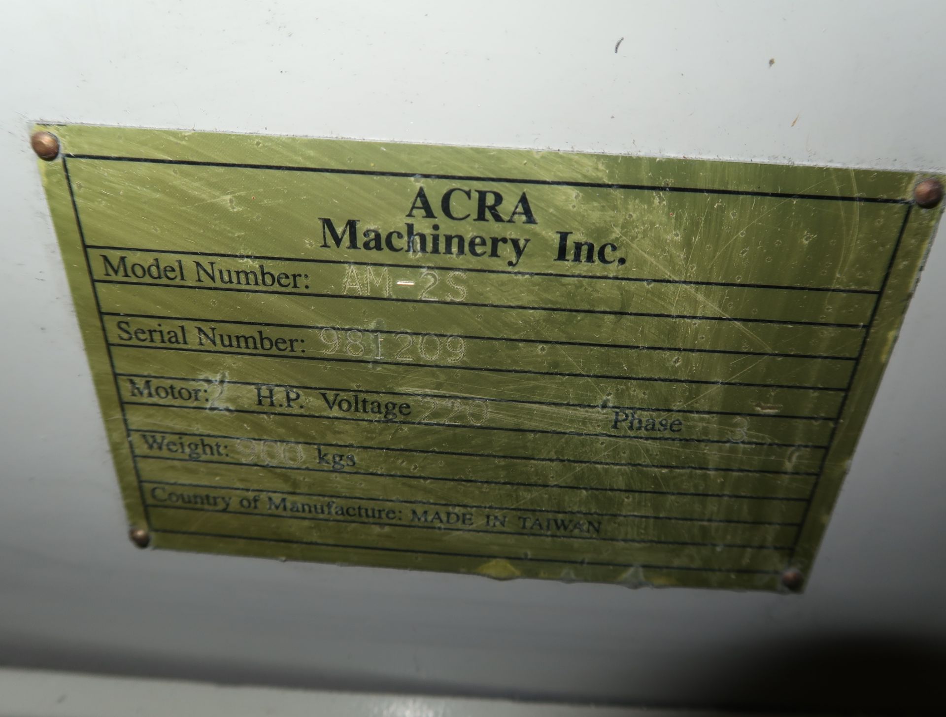 ACRA MDL. AM-2S VERTICAL MILL, 9" x 42" TABLE, 2-AXIS DRO, POWER FEED, SN. 981209 - Image 4 of 4