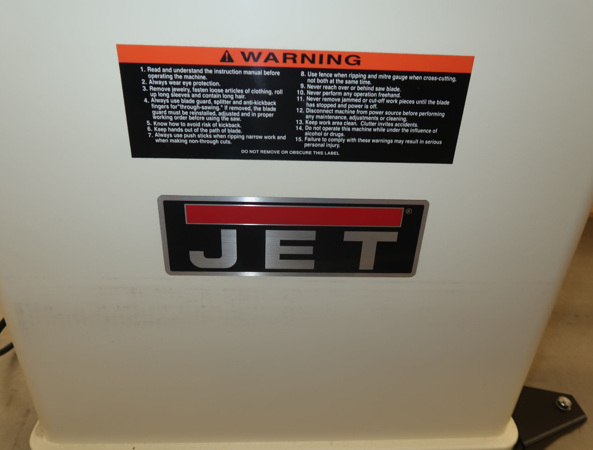 JET MDL. 708661 TABLE SAW, 27" x 74" LEFT TILTING ARBOR SAW, (NEVER USED), SN. 5029479 - Image 2 of 3