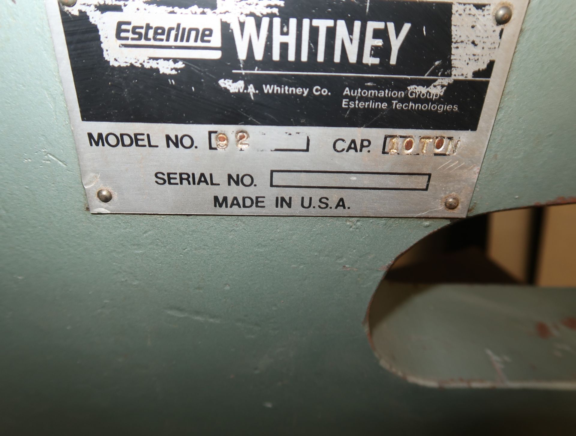 WHITNEY 10-TON MANUAL PRESS, MDL. 92 - Image 2 of 3