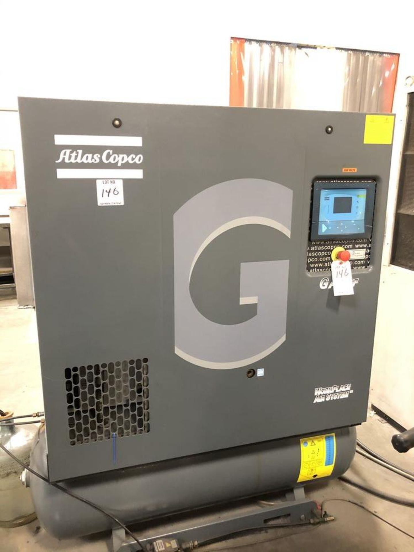 (1) 2015 Atlas Copco GA7FF Rotary Screw Compressor- 15 hp motor, 30 gallon tank, built in air dryer,