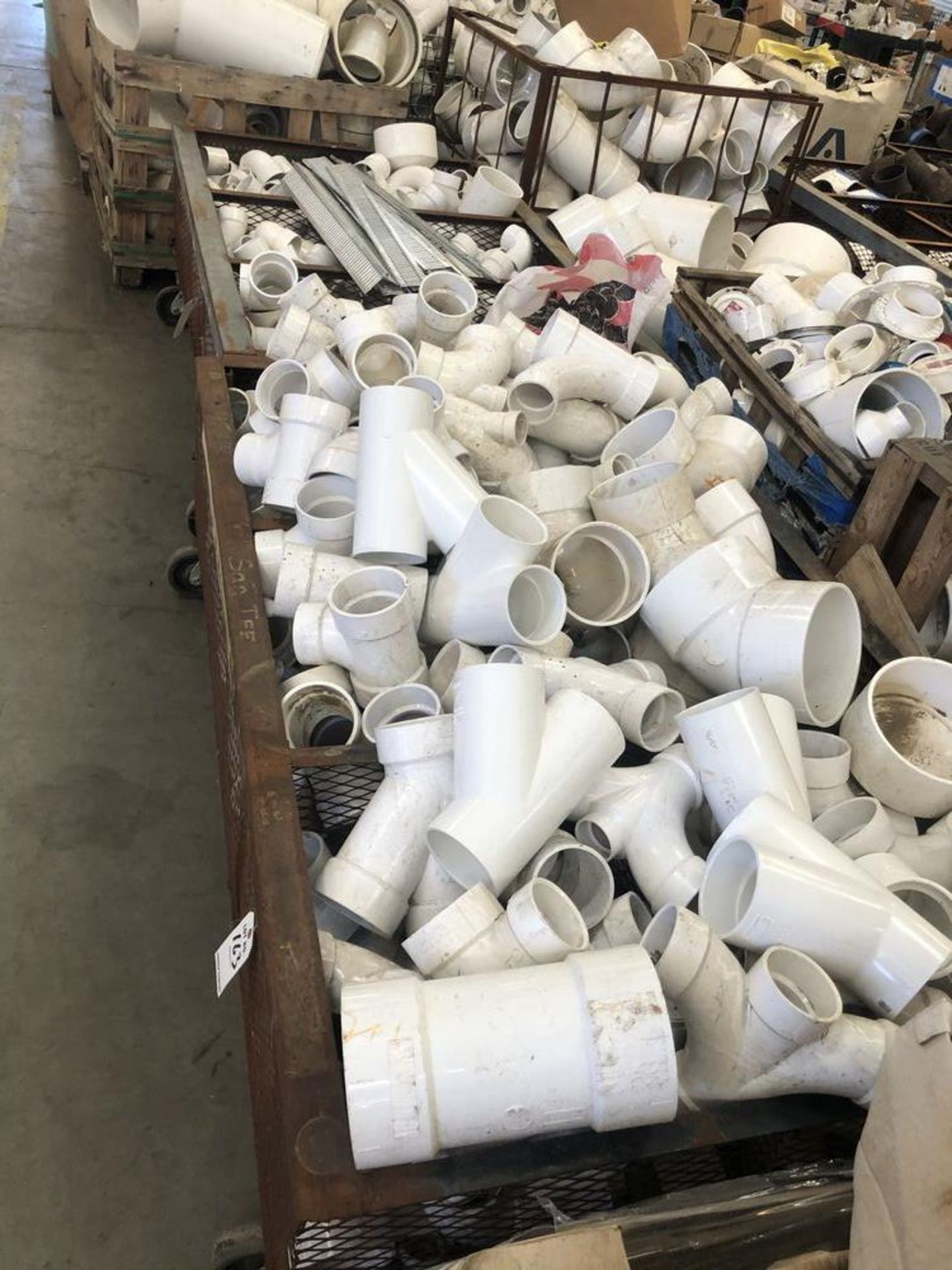 (LOT) 2 INVENTORY CARTS OF MISC LARGE PVC ELBOWS, TEES, SANTEES, FITTINGS