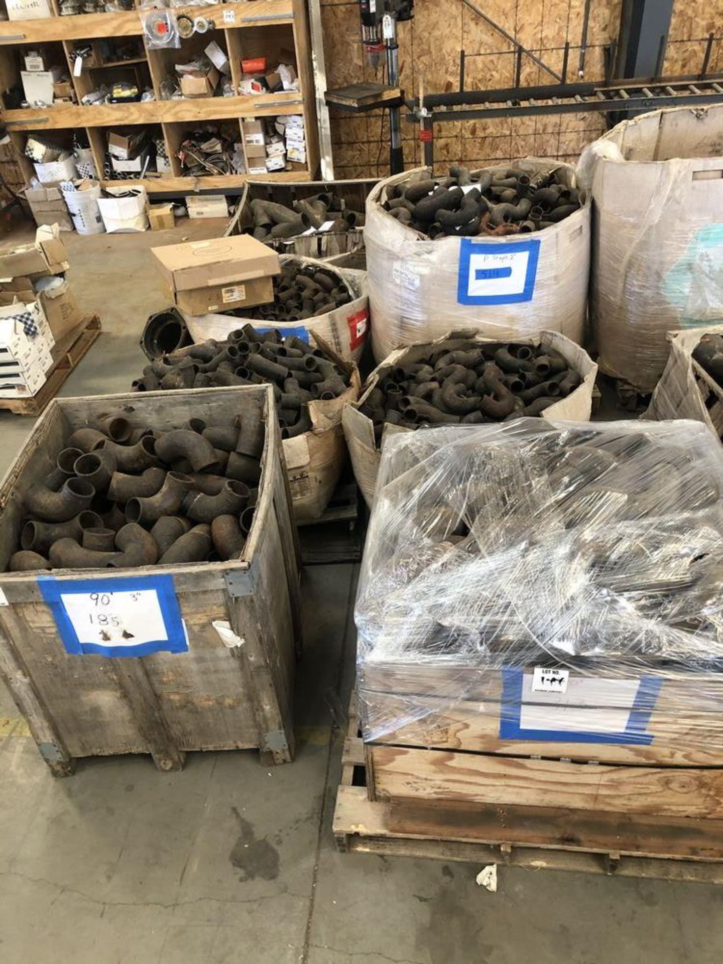 (LOT) 6 PALLETS OF MISC CAST IRON PIPE- ELBOWS, TEES, WYES, P TRAPS, 2-3”