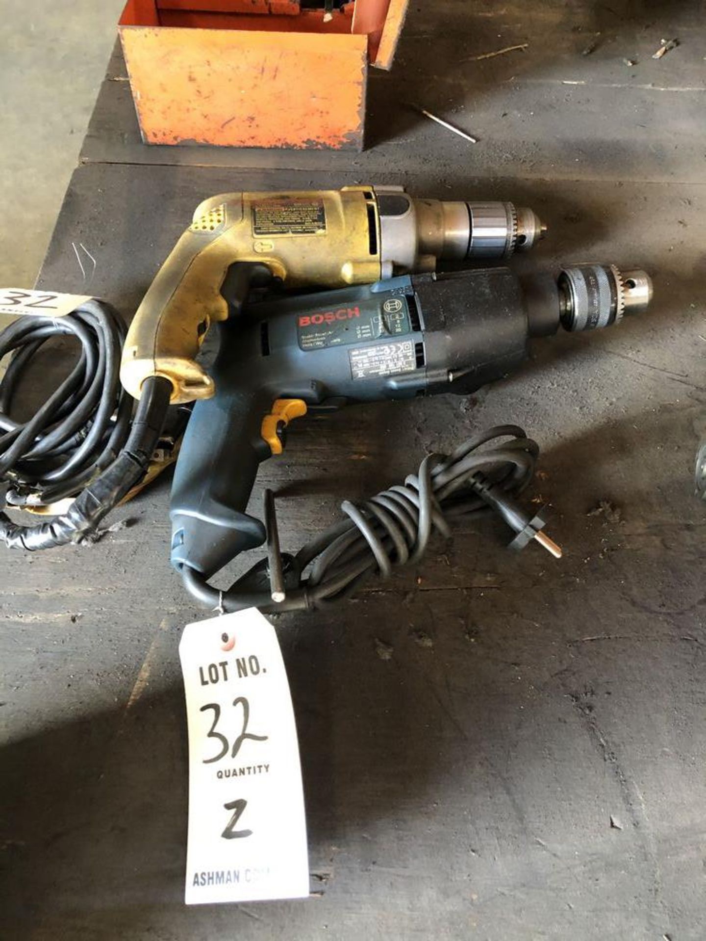 (2) (1) DEWALT VSR DRILL (1) BOSCH DRILL