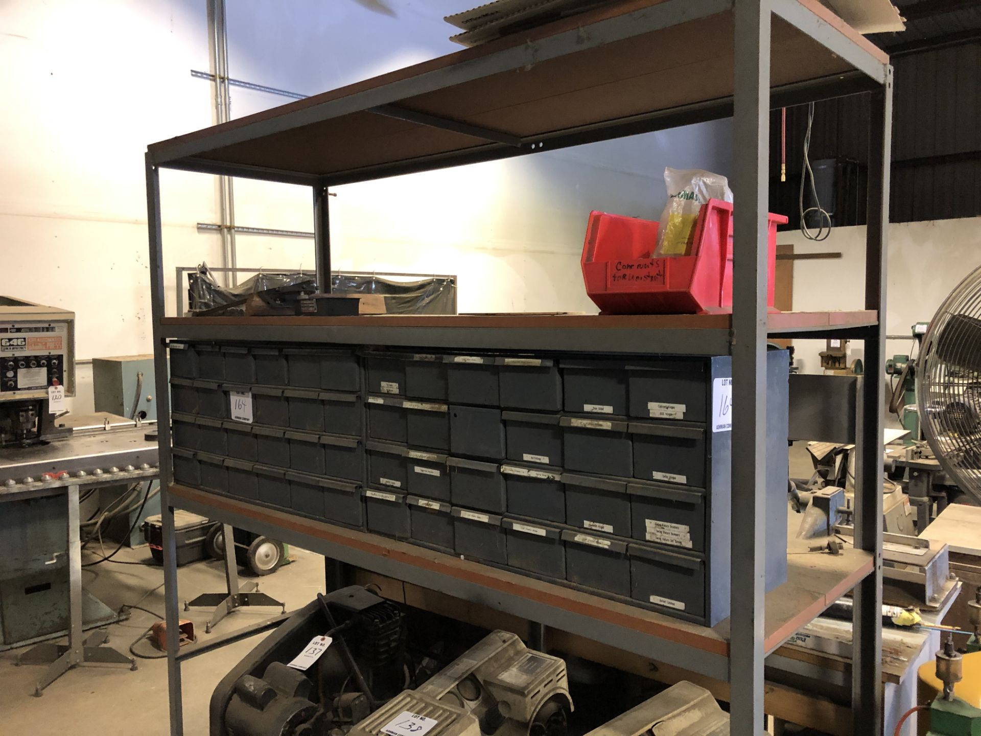 (1) SHOP RACK WITH HARDWARE CABINETS