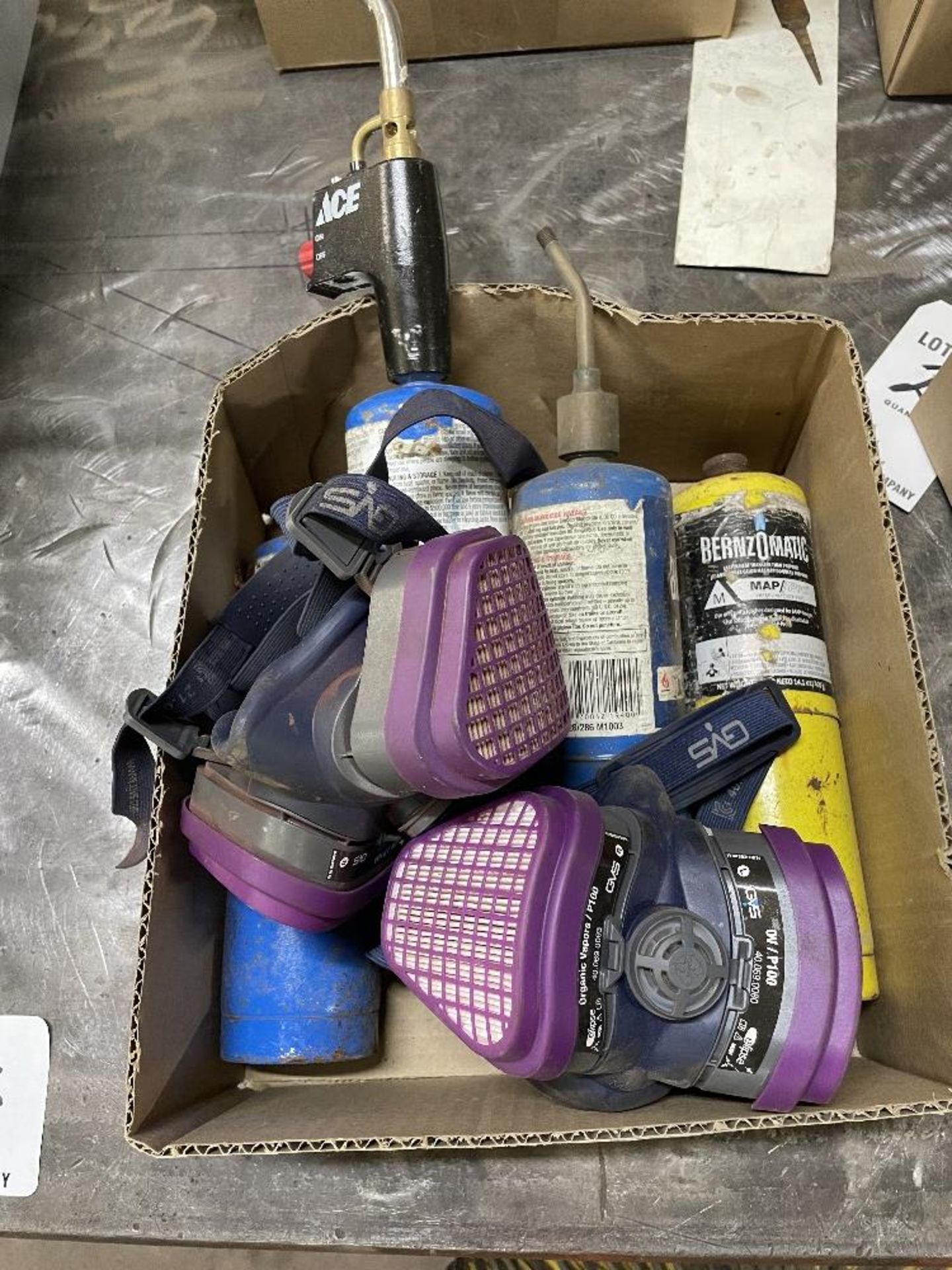 Lot of propane torches, respirator masks