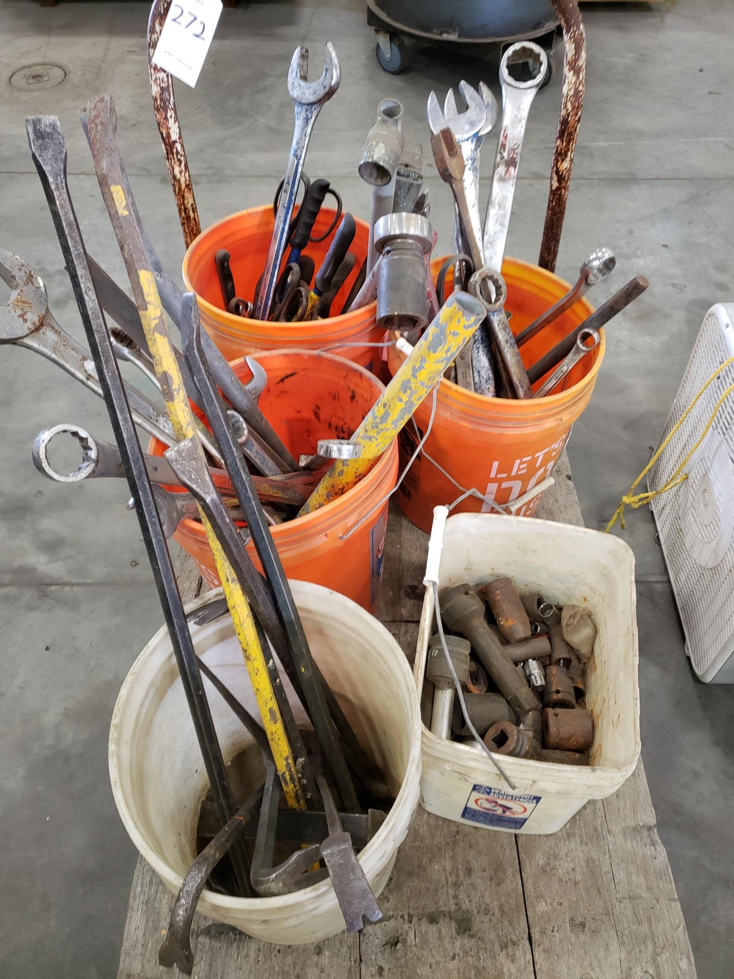 Lot of Pry Bars, Wrenches & Sockets