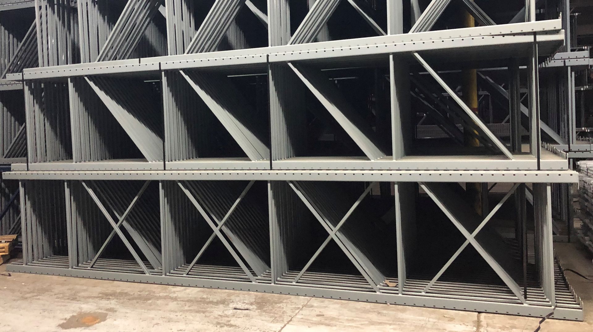 9 BAYS OF 18'H X 42"D X 144"L KEYSTONE STYLE PALLET RACKS - Image 2 of 4