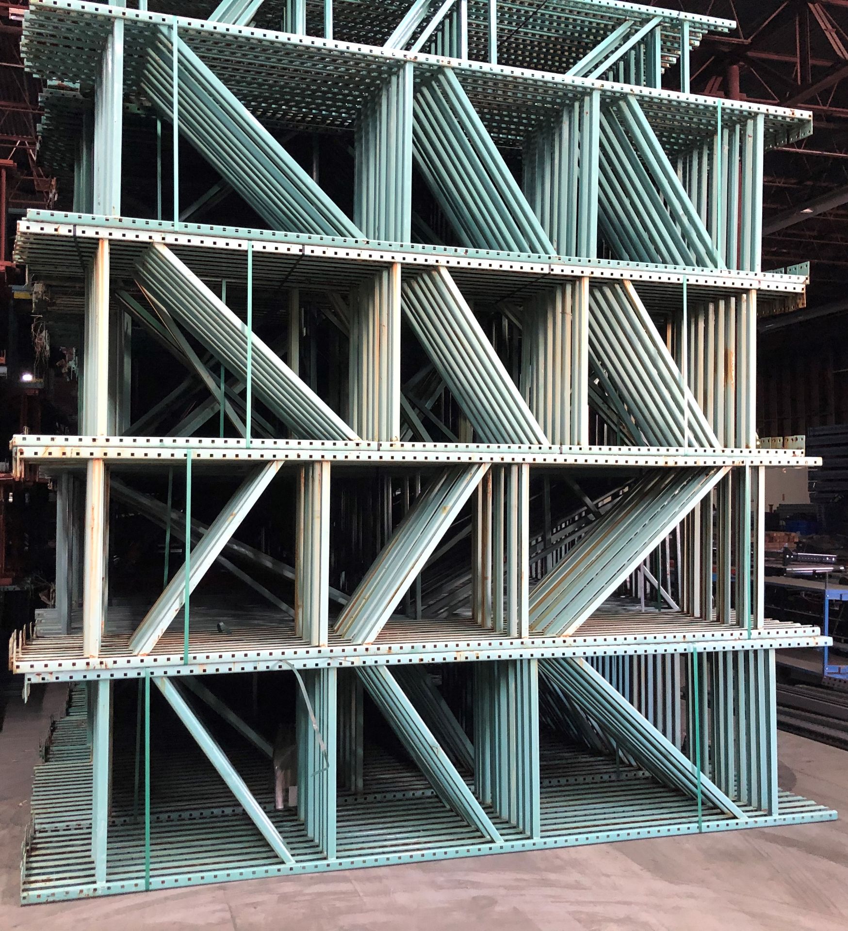 9 BAYS OF 12'H X 34"D X 96"L TEARDROP STYLE PALLET RACKS