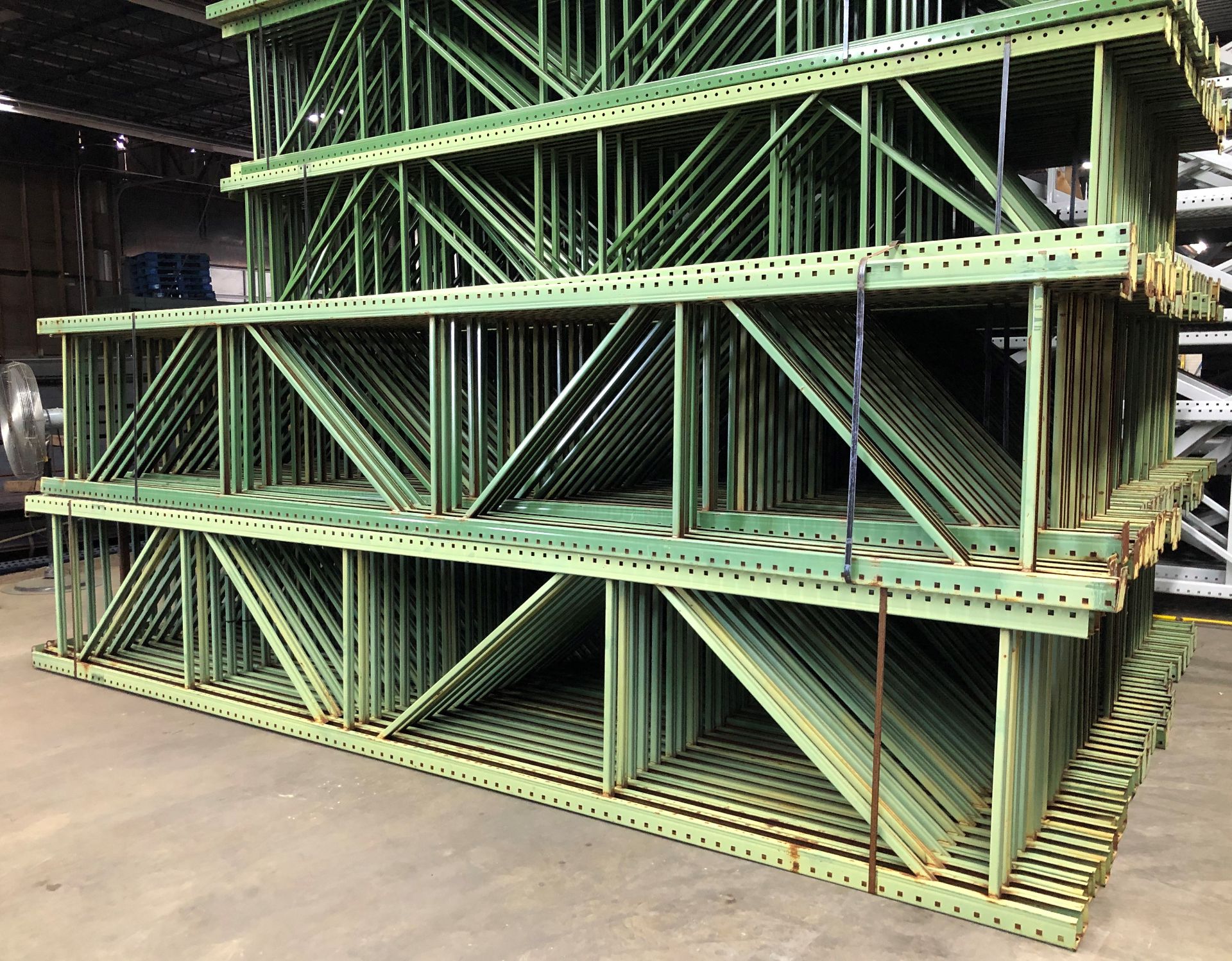 9 BAYS OF 16'H X 34"D X 90"L TEARDROP STYLE PALLET RACKS