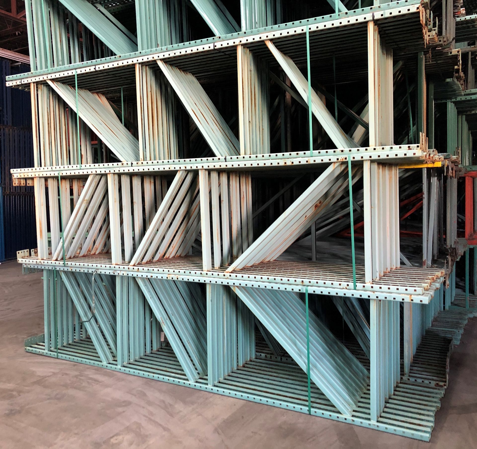 14 BAYS OF 12'H X 34"D X 90"L TEARDROP STYLE PALLET RACKS