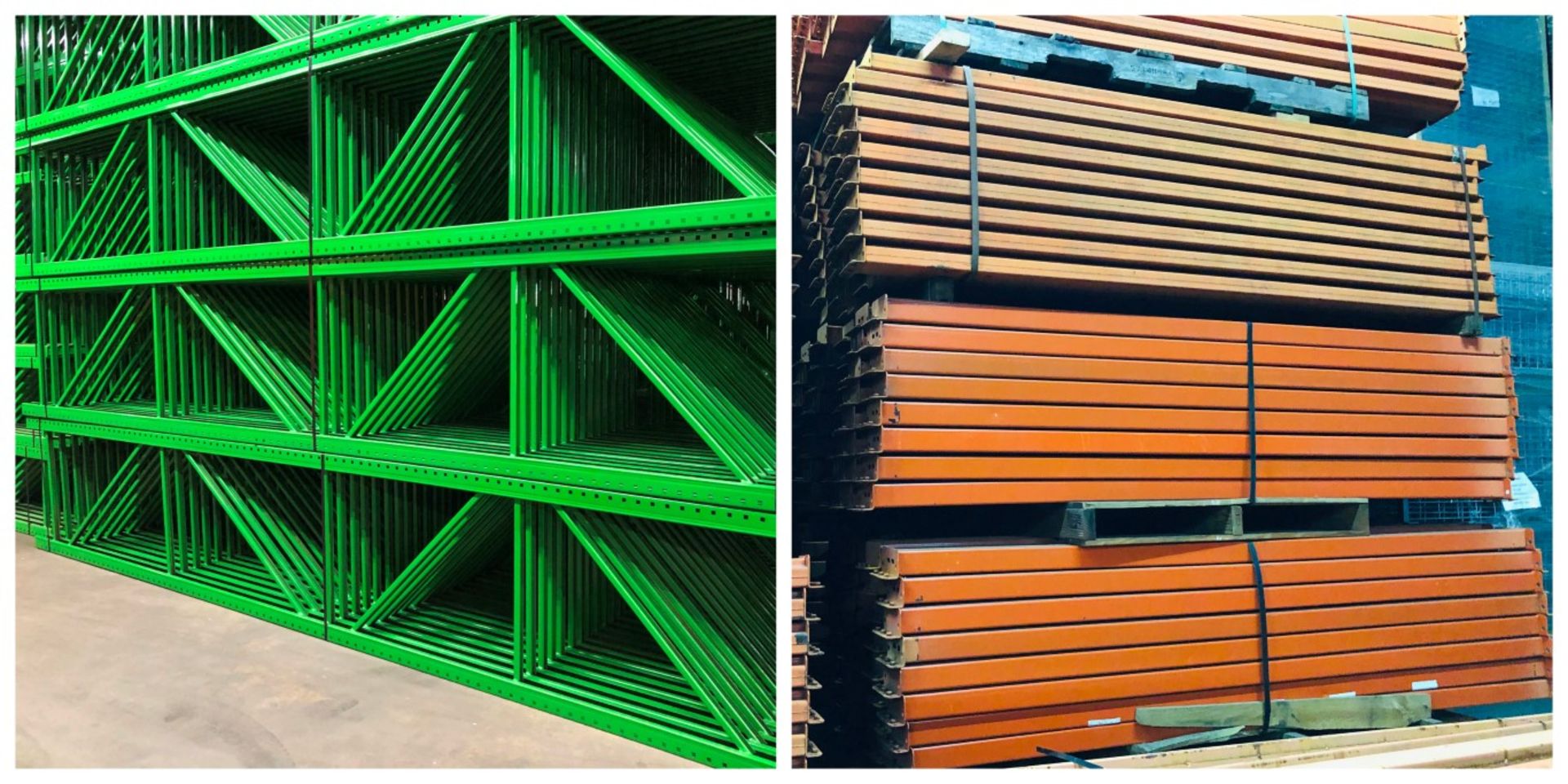 18 BAYS OF 16'H X 34"D X 90"L TEARDROP STYLE PALLET RACKS