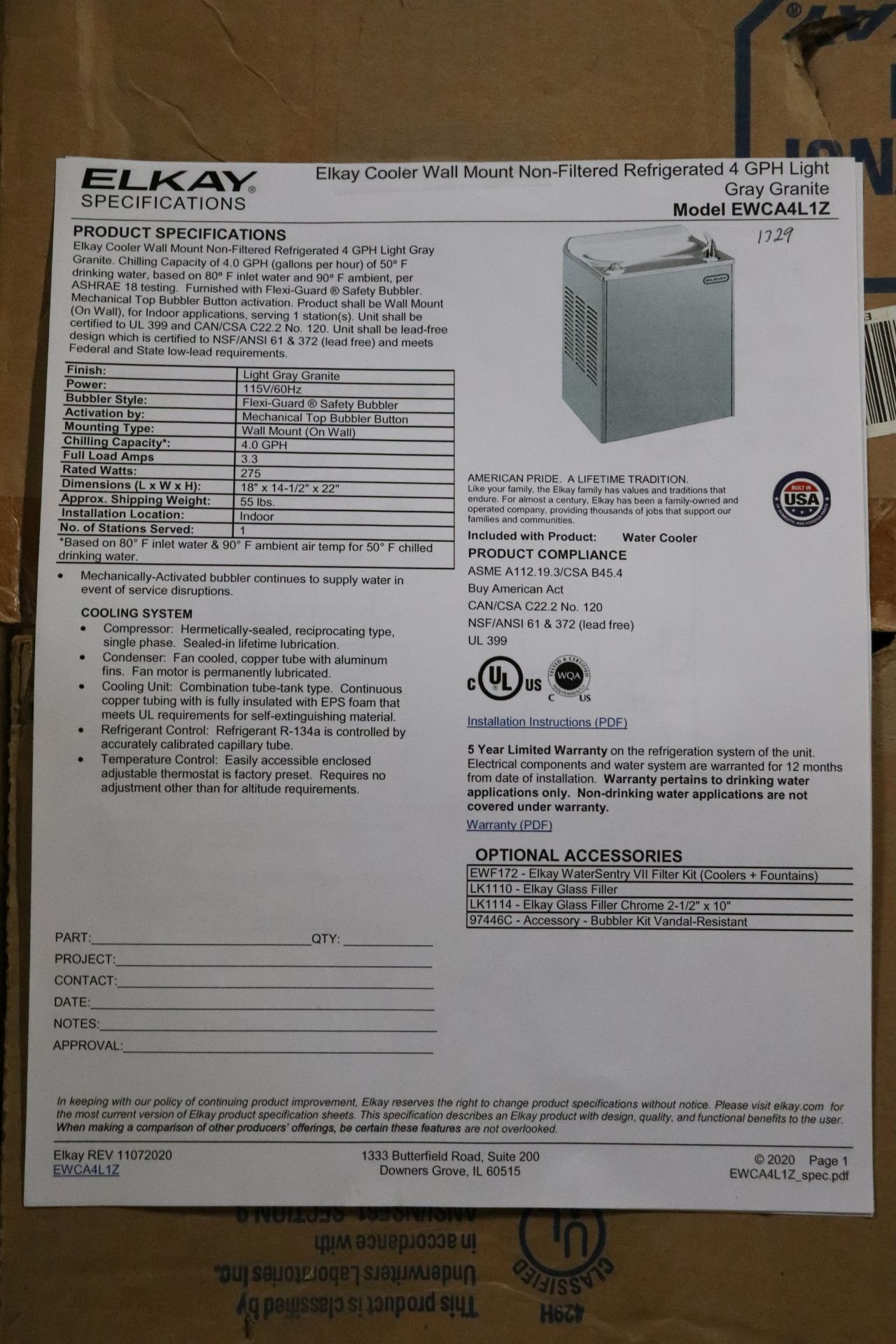 Lk cooler wall mount non filtered refrigerated water model ewca4l1z - Image 2 of 2