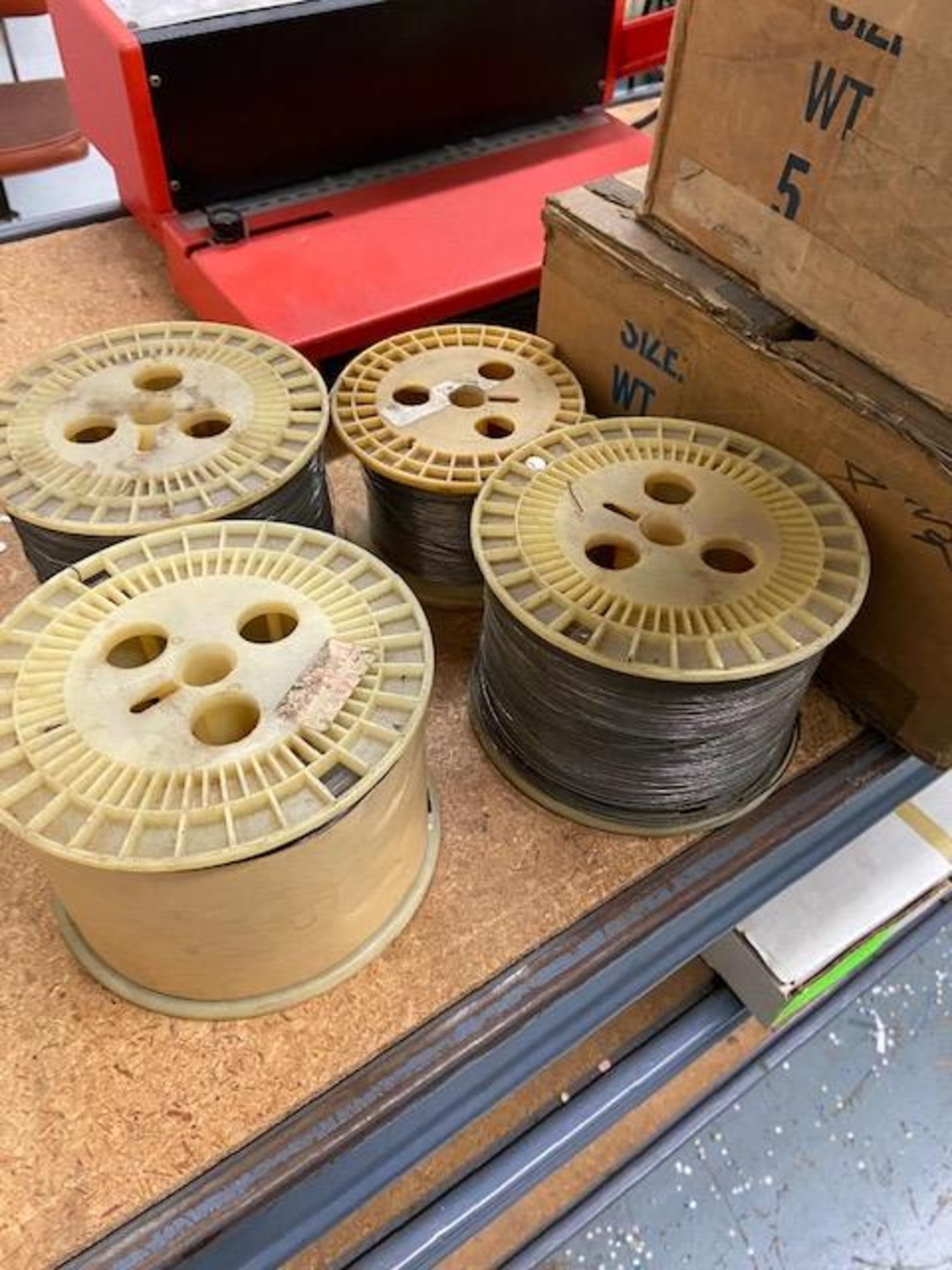 Group of wire spools, various sizes, ten spools total