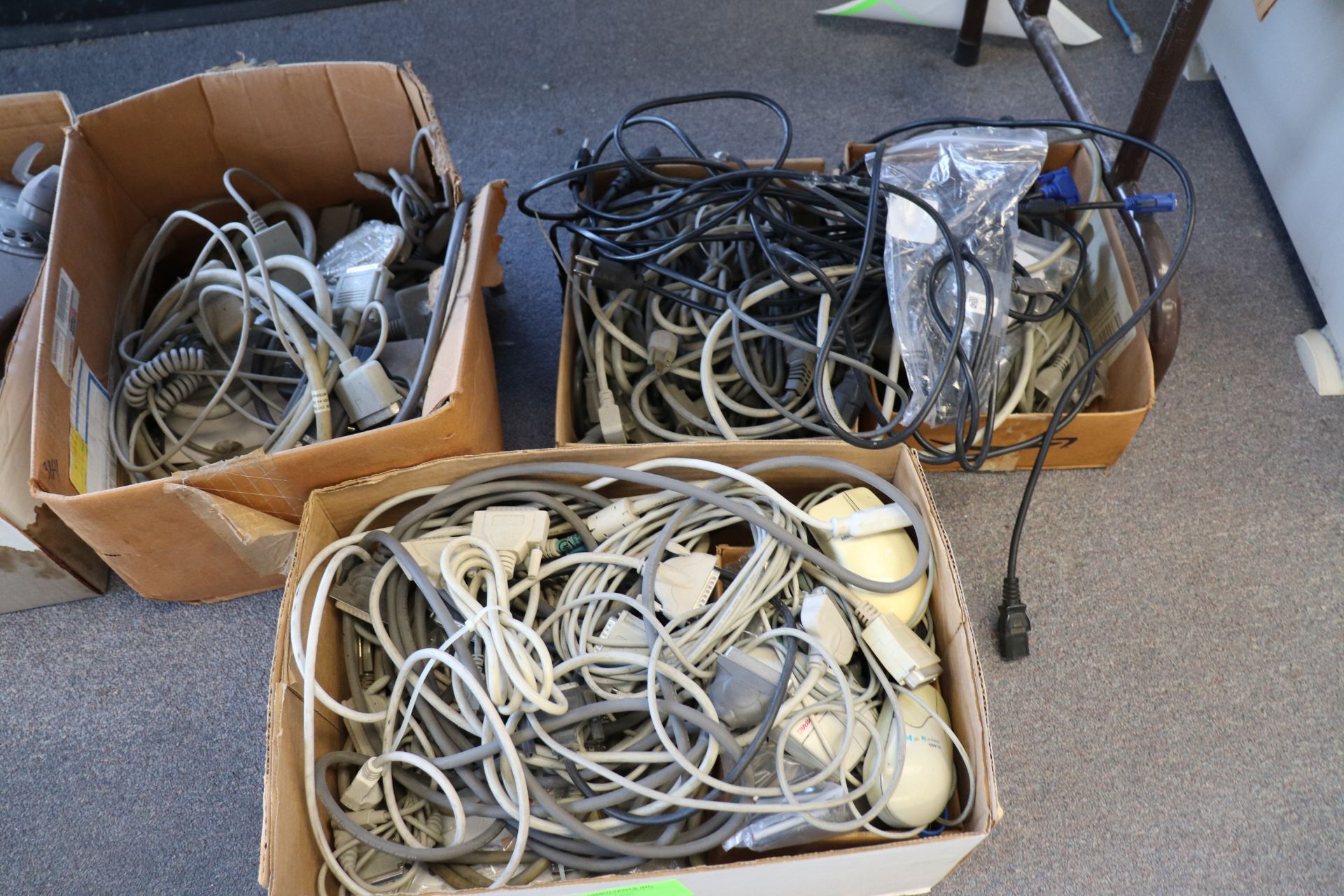 Group of computer wire, mouses and telephones