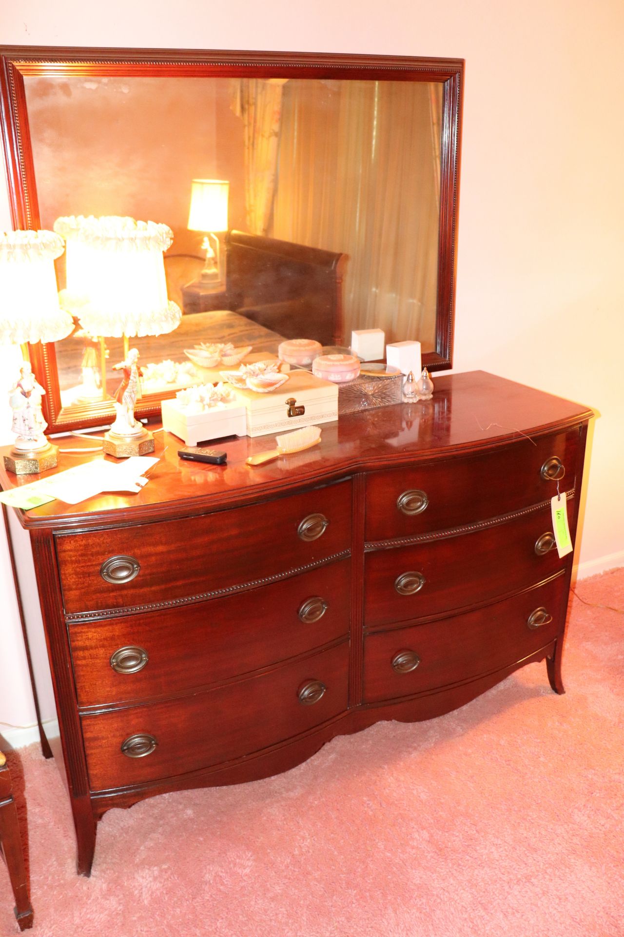 Georgian style mahogany mirrored dresser fitted with six drawers