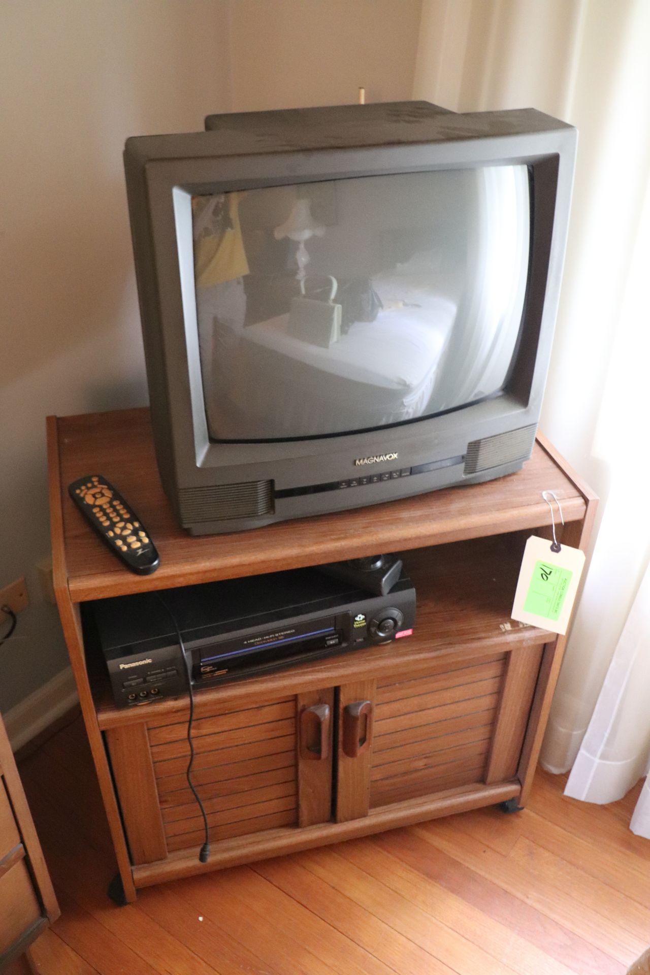 Group: Magnavox television, 20", Panasonic Omnivision VCR, and TV stand - Image 2 of 2