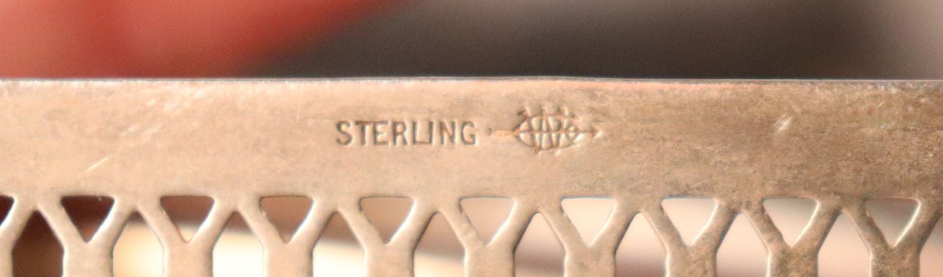 Sterling napkin holder, sterling tray, sterling appetizer forks, 6 pieces, and sterling basket displ - Image 3 of 3