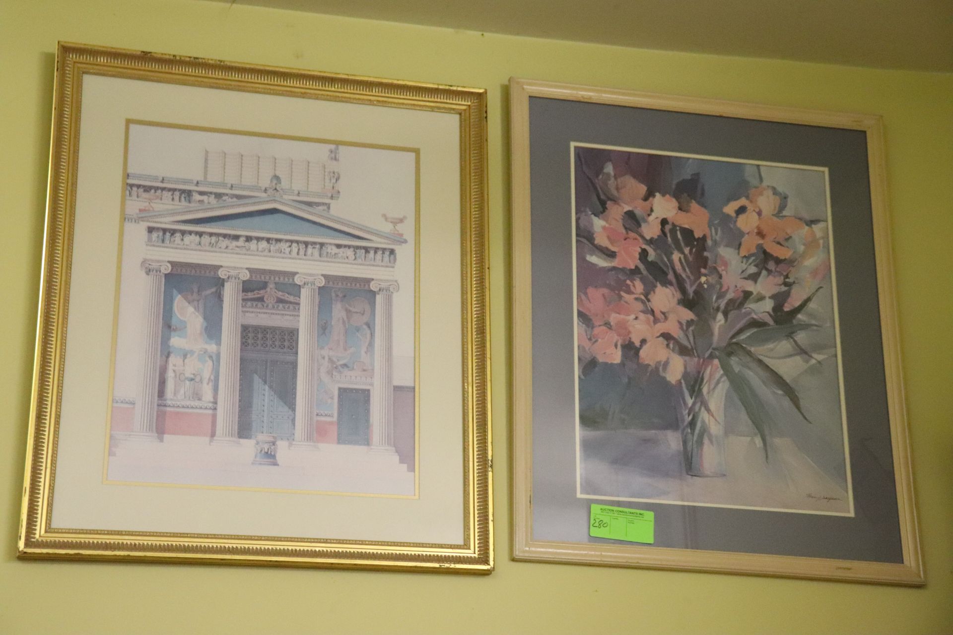 Group of three pieces of artwork depicting flowers, building and an angel figure - Image 2 of 3