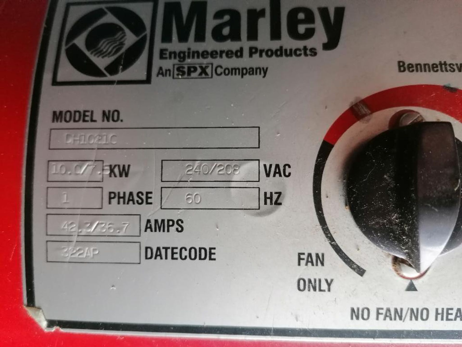 (1) Marley Air Heater, Model DH1021C. Located in Ottumwa, IA. - Bild 5 aus 5