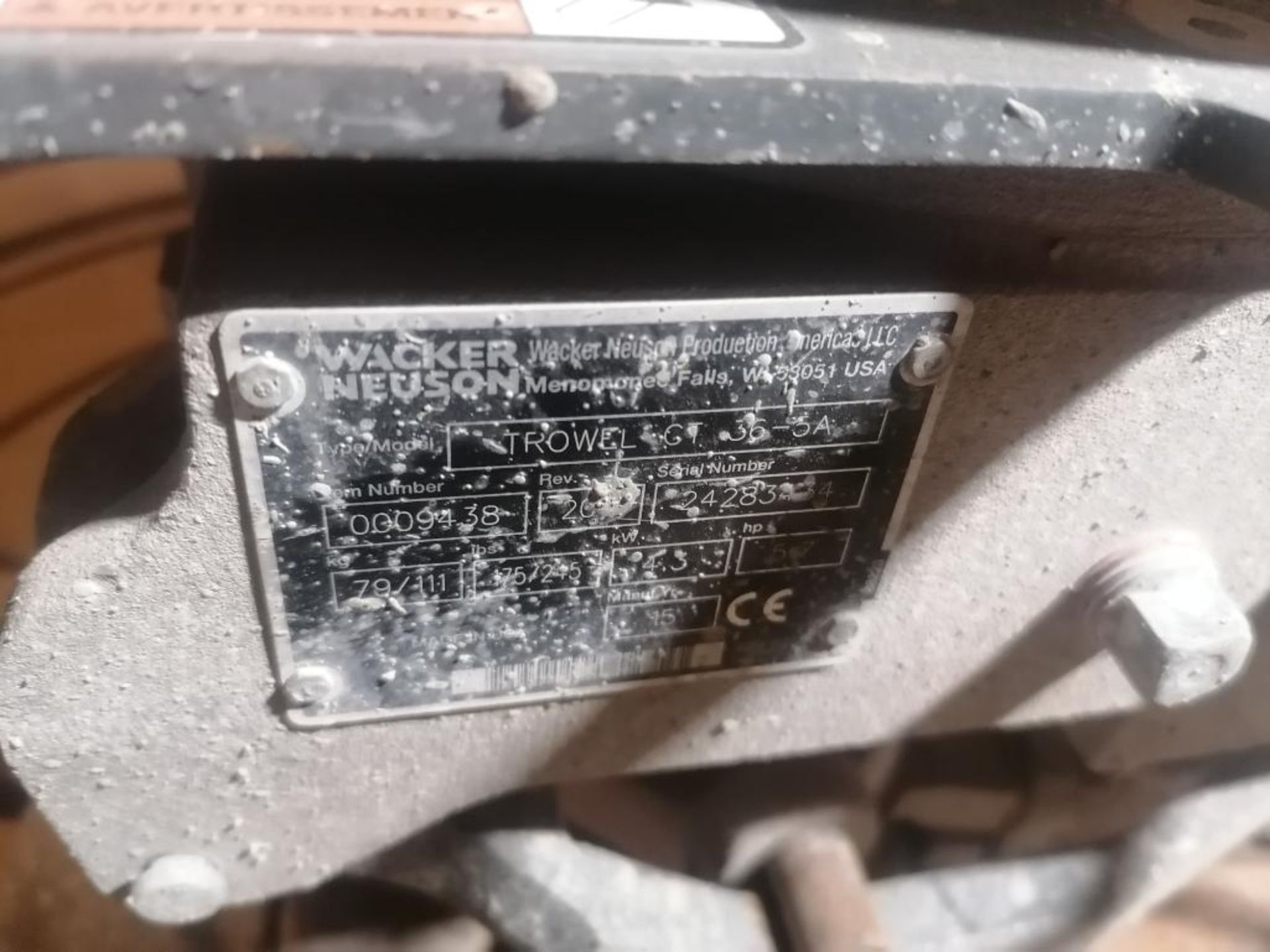 (1) 36" Wacker Neuson CT36 Walk-Behind Trowel, Serial # 24283434 with Honda GX 160 Engine. Located - Image 9 of 15