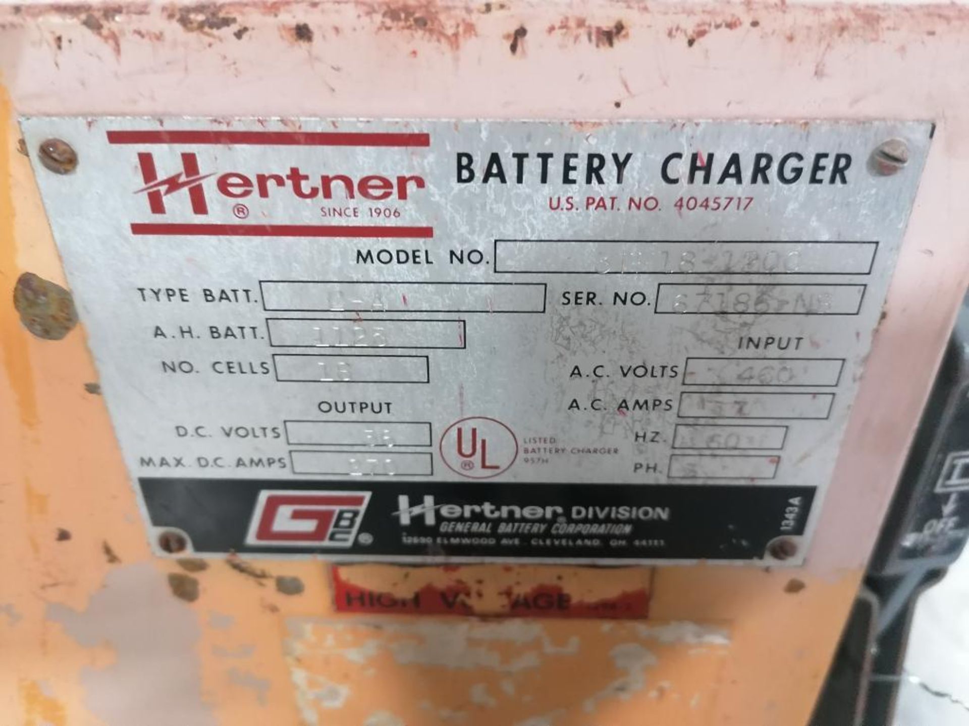 (2) Hertner Industrial Forklift Battery Charger, Model 3TF18-1200, Serial #67186-NS & Serial # - Image 5 of 8