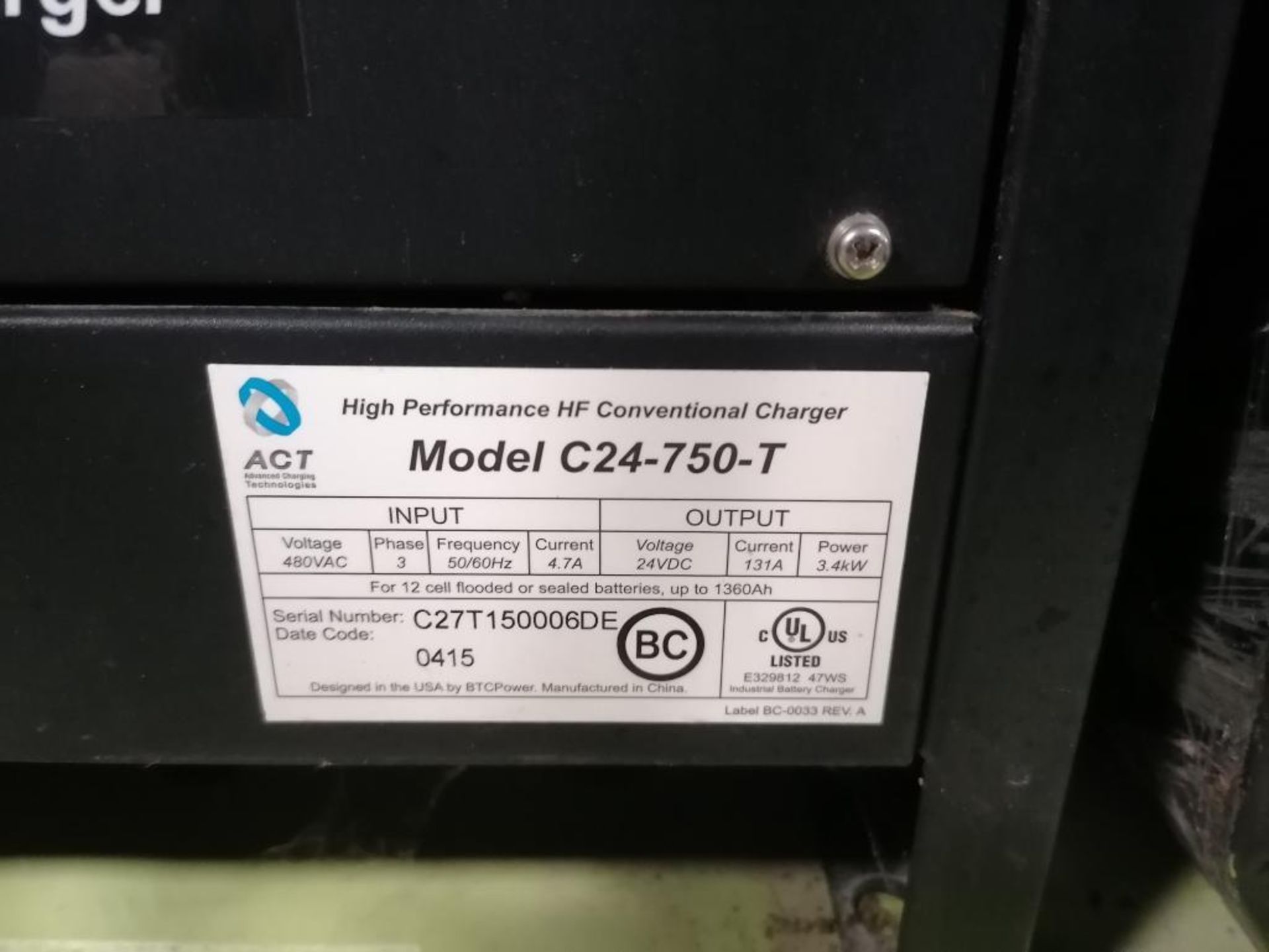 (2) A.C.T HF Conventional Charger, Model C24-750-T, Input 480 VAC, Output 24VDC & (3) A.C.T HF - Image 11 of 13