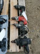 (1) Sear Craftsman 3/8" Hammer Drill, (1) Black & Decker, (1) Milwaukee & (1) AEG Drills Corded.