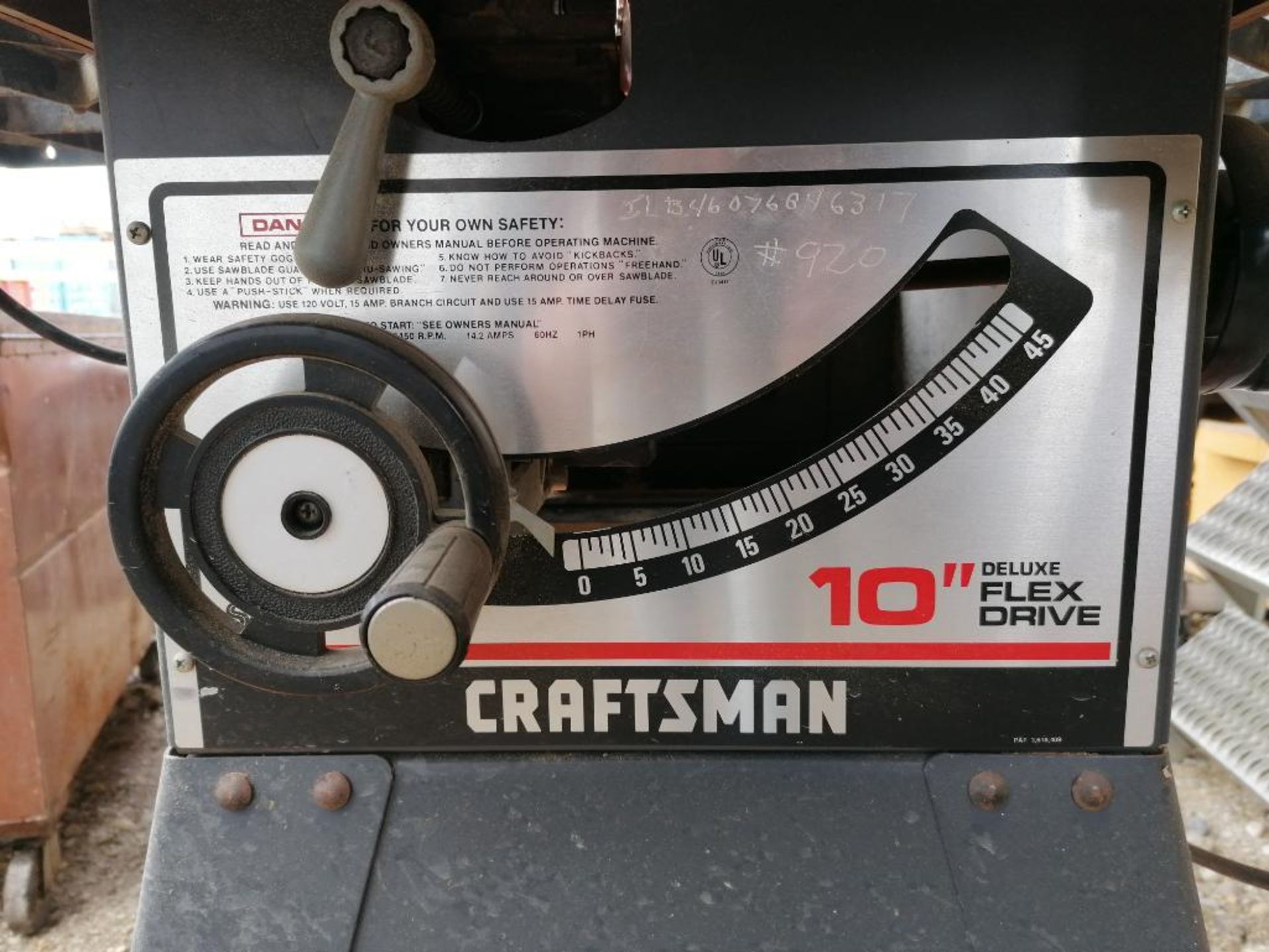 (1) Craftsman 10 inch Deluxe Flex Drive SawStop Table Saw, Model 113.241691, Serial #6330.P2797. - Image 4 of 6