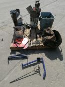 (1) Pallet of Concrete Finisher Hand Tools, Caulking Guns & Bag of Miscellaneous Tools. Located in