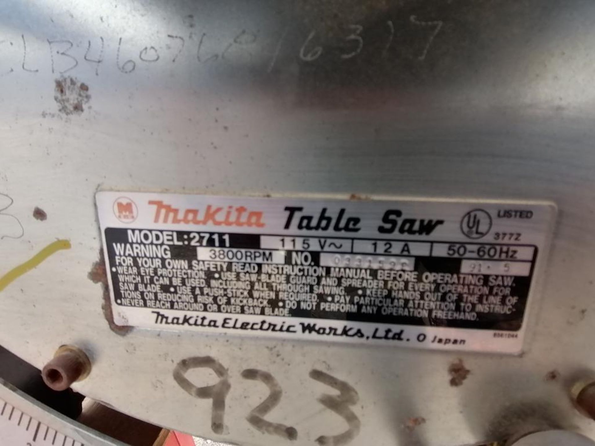 (1) Makita SawStop Table Saw, Model 2711, Serial #033159F. Located in Waukegan, IL. - Image 3 of 7