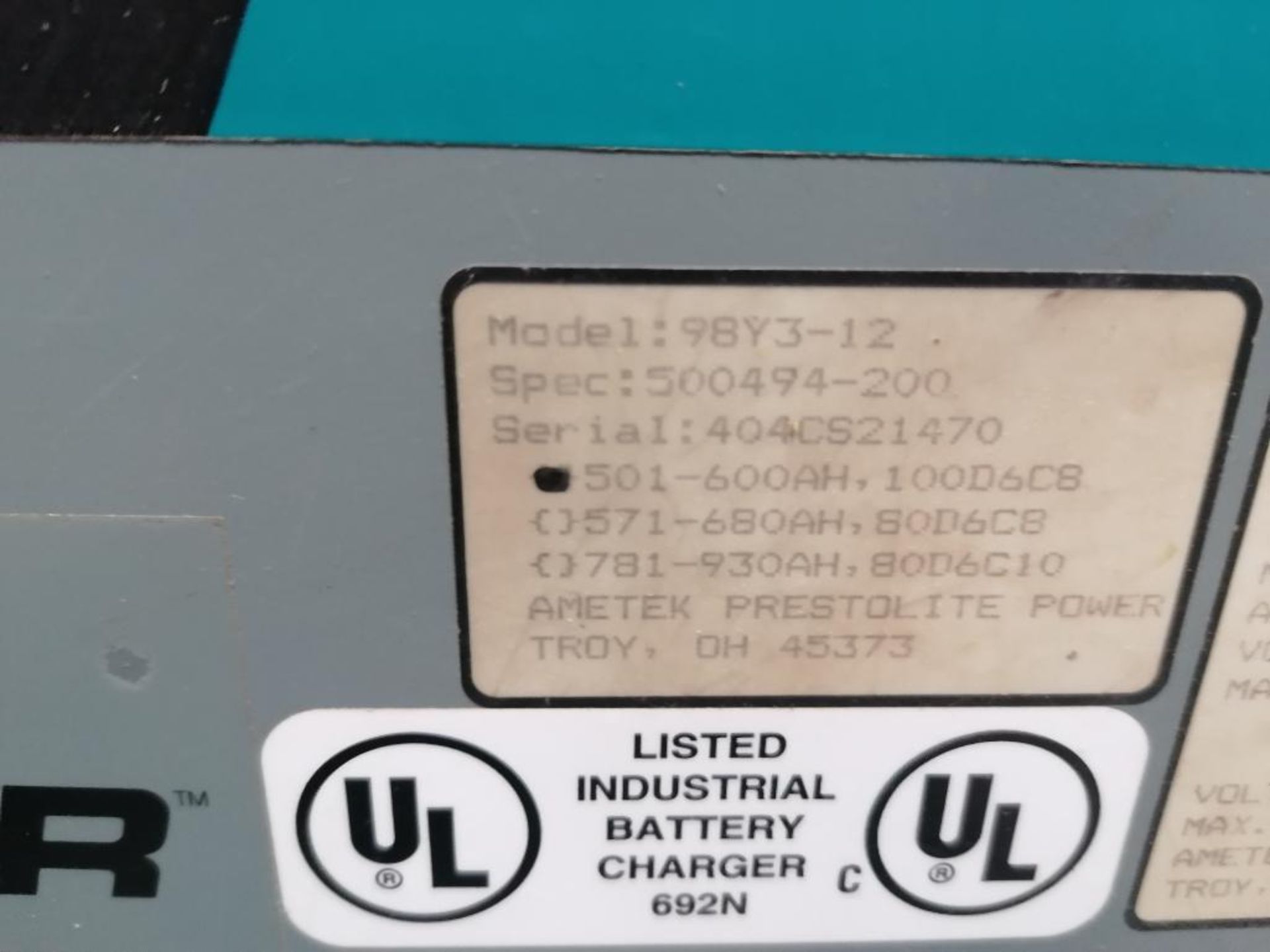 (4) PowerStar SCR1000 Industrial Forklift Battery Charger, Model 98Y3-12, Serial #404CS21472, Serial - Image 9 of 19