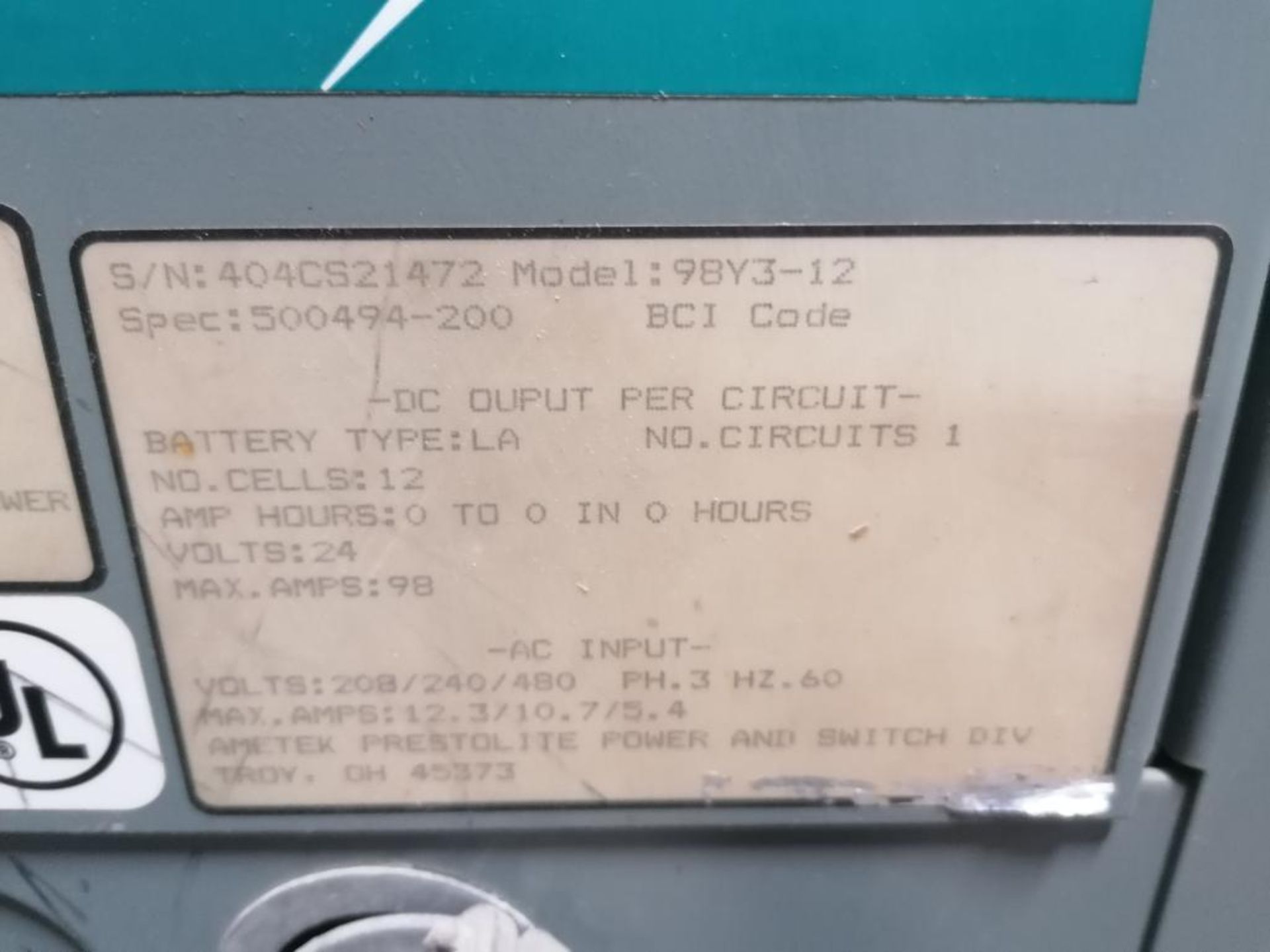 (4) PowerStar SCR1000 Industrial Forklift Battery Charger, Model 98Y3-12, Serial #404CS21472, Serial - Image 6 of 19
