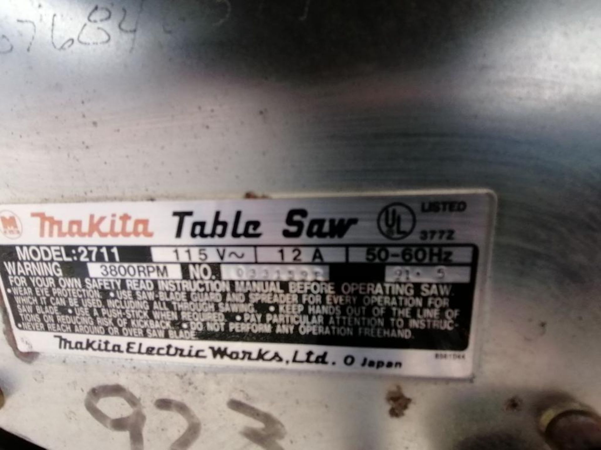 (1) Makita SawStop Table Saw, Model 2711, Serial #033159F. Located in Waukegan, IL. - Image 4 of 7