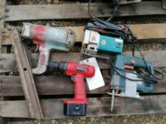 (1) Black & Decker JigSaw, (1) Makita Jigsaw, (1) Paslode Nailer Gun & (1) Tim Allen 3-/8"