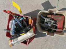 (2) Boxes of Staple Guns & Miscellaneous Tools & (1) Bucket of Grease Guns. Located in Mt.