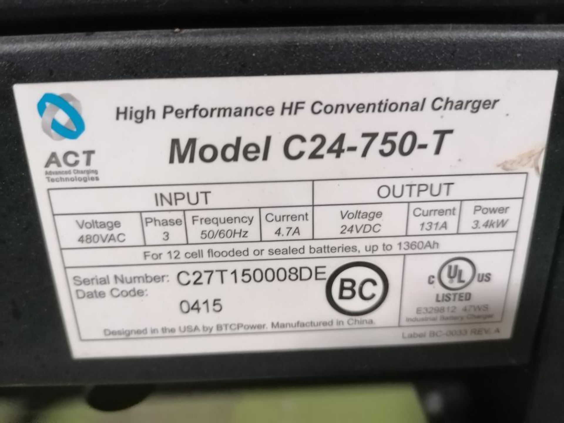 (2) A.C.T HF Conventional Charger, Model C24-750-T, Input 480 VAC, Output 24VDC & (3) A.C.T HF - Image 5 of 13