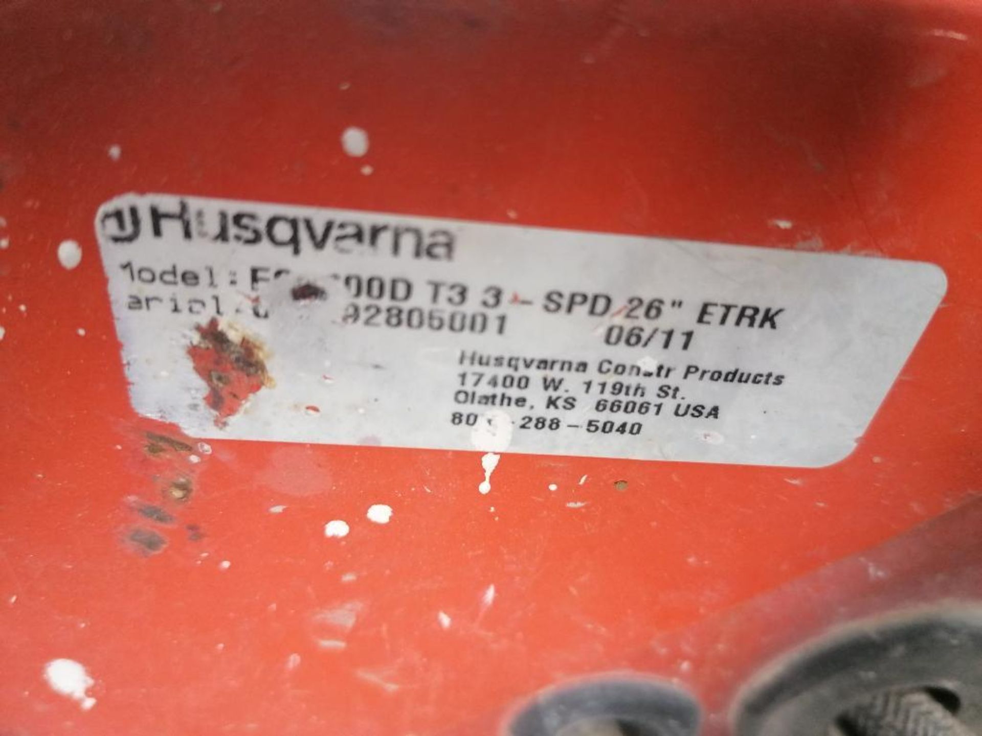(1) 2011 Husqvarna FS6600D Self-Propelled Walk-Behind Concrete Saw, 1284 Hours, Serial #92805001. Lo - Image 9 of 13