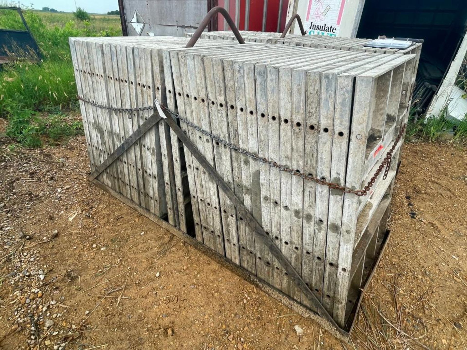 (36) 3' x 4' Wall-Ties Smooth Aluminum Concrete Forms 8" Hole Pattern, Basket is included. Located i