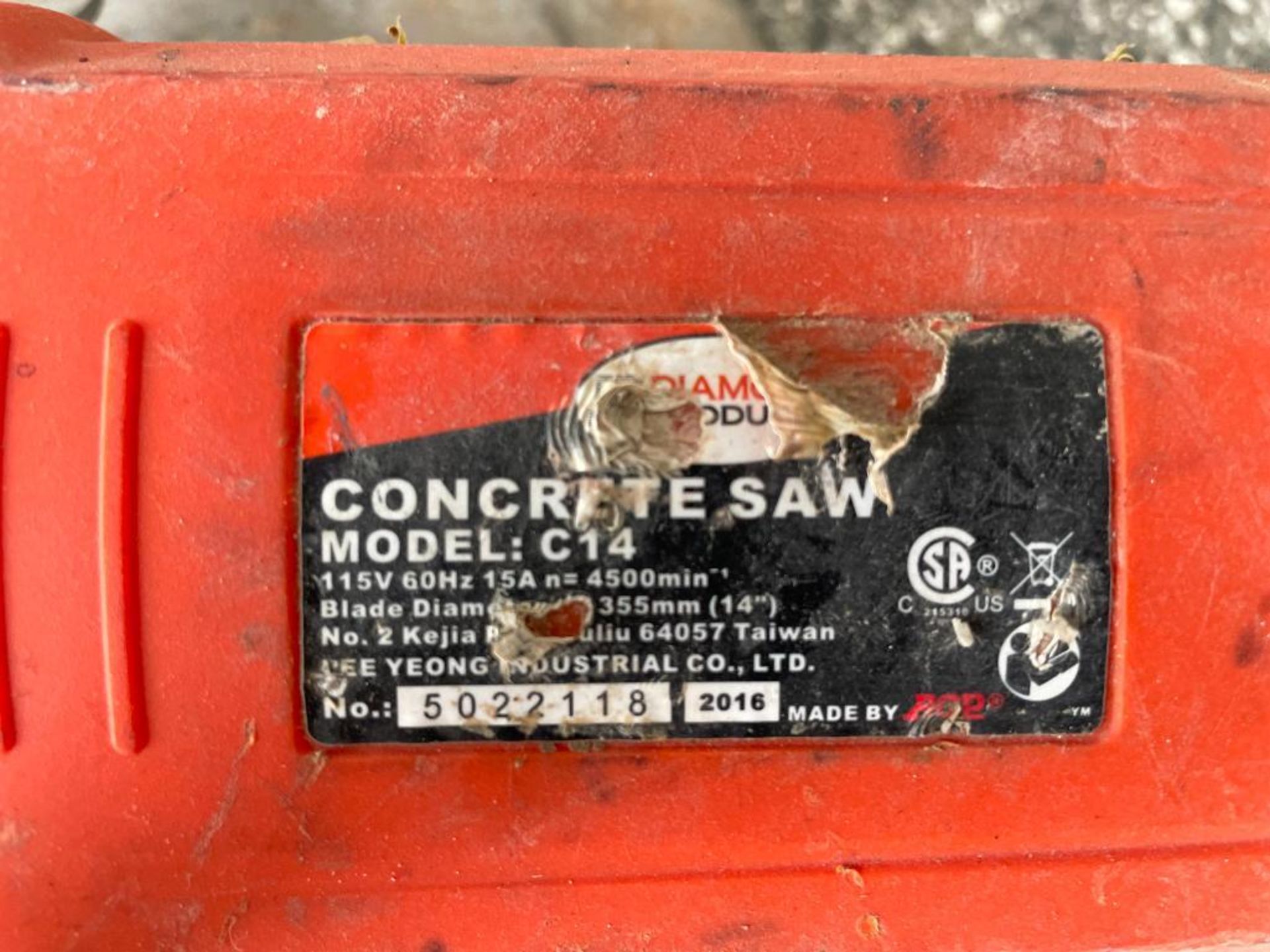 (1) Diamond C14 Concrete Saw. Serial #5022118. Located in Wheeling, IL. - Image 7 of 9