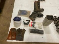 Miscellaneous Shop Supplies. Boots, Gloves, Face Shield, Welding Rod, Eye Goggles. Located in Hazelw