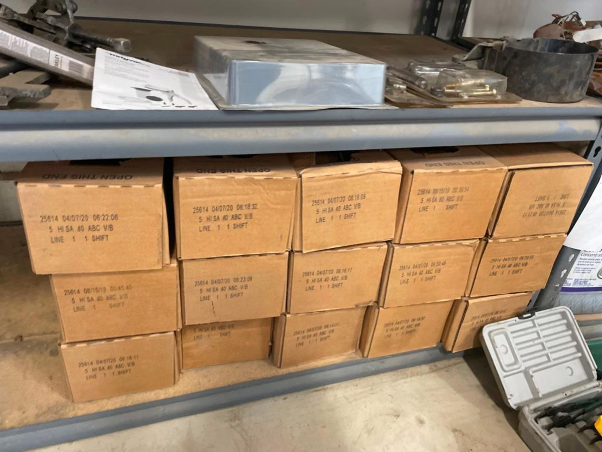 Shelf of Buckeye Fire Extinguishers. Located in Hazelwood, MO